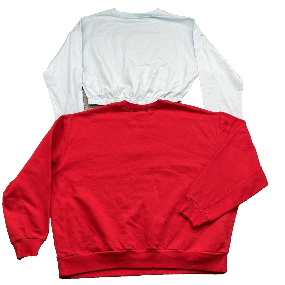 Sweatshirt Lot 2 Womens Large Red Blue Cropped Boxy Oversized Sweater Sportswear - Picture 2 of 11